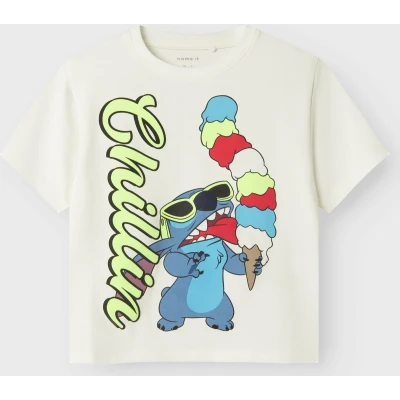 Afbeelding van Name it Nmmmalix Stitch Tshirt print voor kinderen, Maat: 104, Cloud dancer