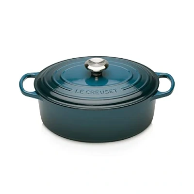Afbeelding van Le Creuset Signature braadpan van geëmailleerd gietijzer met deksel, Ø 27 cm, ovaal, 4,1 liter, 4,425 kg, Deep Teal (groenblauw), 21178276422430