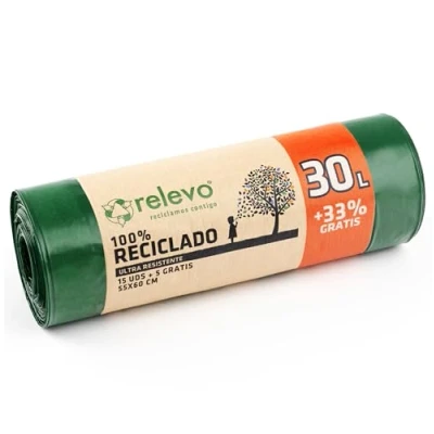 Afbeelding van Relevo 100% gerecyclede vuilniszakken, zeer resistent, 30 liter, 20 vuilniszakken