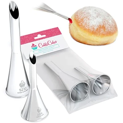 Afbeelding van CukkiCakes Set van 2 spuitmonden voor het vullen cupcakes, muffins, donuts, gebak, profiterole (opening 6 en 8 mm) compatibel met bakmouwen gemaakt in