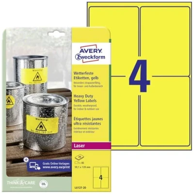 Afbeelding van Etiket Avery Zweckform L6127 20 99.1x139mm geel 80stuks