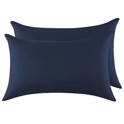 Afbeelding van 100% Katoenen Kussenhoes 40x60cm 2PCS, Rechthoekig Puro Cotton Jersey 120GSM Bestand en Hypoallergeen Kussenovertrek Donkerblauw.