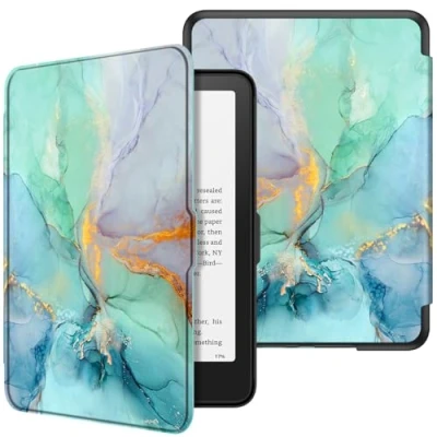 Afbeelding van FINTIE Hoesje voor Kindle Paperwhite 2024 (12e generatie) en Colorsoft Signature Edition (1e generatie), dunne lichte bescherming met wekker/slaap, smaragd marmer