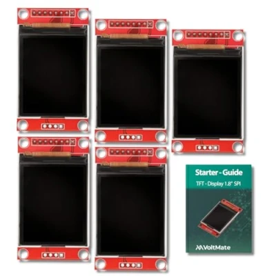 Afbeelding van VoltMate 5 x 1,8 inch TFT SPI display met ST7735 chip resolutie 128 160 pixels compatibel Arduino en Raspberry Pi inclusief e book