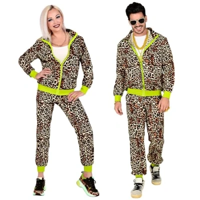 Afbeelding van W WIDMANN MILANO Party Fashion Jaren 80 trainingspak, luipaard, jas en broek, retrostijl, badkamerthemafeest, carnaval