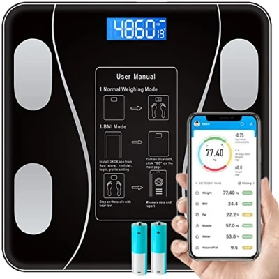 Afbeelding van Retoo Digitale bluetooth personenweegschaal met app functie, lichaamsvetweegschaal, gewicht, BMI, BMR, spiermassa, lichaamsanalyse, intelligent, zwart