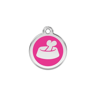 Afbeelding van Bone in Bowl Hot Pink roestvrijstalen hondenpenning small/klein dia. 2 cm RedDingo