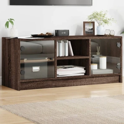 Afbeelding van Tv meubel met glazen deuren 102x37x42 cm bruineikenkleurig