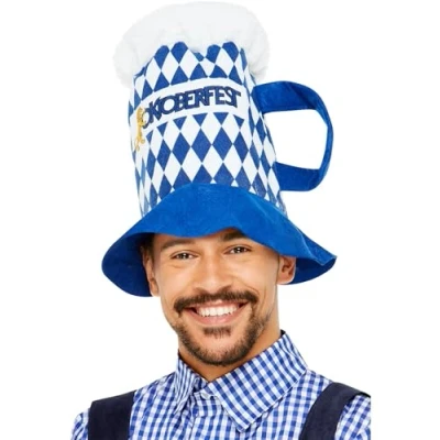 Afbeelding van Smiffys Oktoberfest Beer Chequered Kostuum Hoofddeksel Blauw/Wit