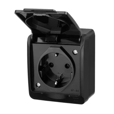 Afbeelding van asvendo Elektro HERMES Moderne opbouwserie / dubbele schakelaar meervoudig stopcontact IP44 waterbescherming buiten zwart (1 stekker)