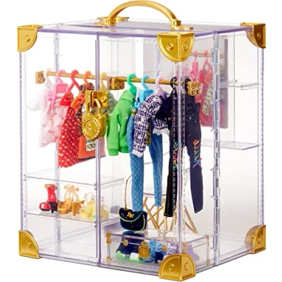 Image de Rainbow High Deluxe Armoire + De 400 assortiments vêtements ! transparente en acrylique portable 31 articles mode &amp; tenue poupée, accessoires rangement. 6 à 12 ans