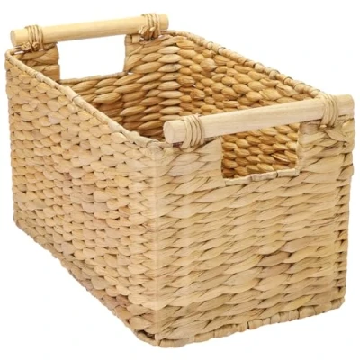 Afbeelding van HMF Opbergmand voor badkamer, gevlochten, waterhyacint met houten handgrepen, 37 x 22 20 cm