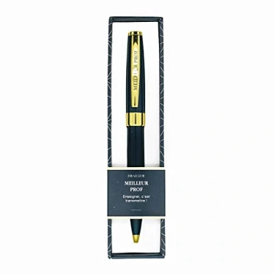 Image de DRAEGER PARIS 1886 Stylo Bille Bleu Nuit et Or avec Texte Personnalisé Encre Noire Rétractable Prise en Main Confortable Idéal pour Professeurs Livré Écrin Design Élégant