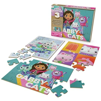 Afbeelding van Gabby&#039;s Dollhouse Gabby&#039;S 3In1 Houten Puzzels 3X24 Stukjes