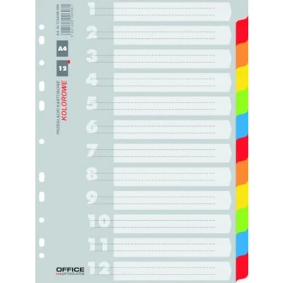 Afbeelding van Office Products 12 stuks kartonnen tabbladen / + 1 vel omslag met cijferprint gerecycled karton 11 gaats geperforeerd voor het organiseren van mappen op kantoor