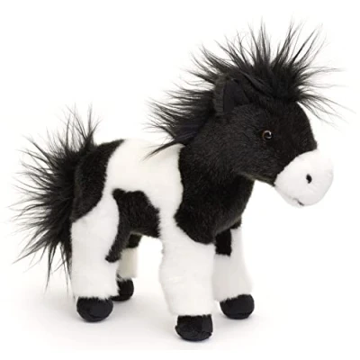 Afbeelding van Uni toys Zwart en wit paard, staand 23 cm (hoogte) pluche paard knuffeldier