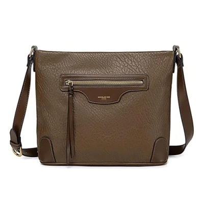 Afbeelding van David Jones Crossbody tas voor dames met Meerdere vakken Grote handtas gedragen op schouder kunstleer ritsvakken Messenger Elegante klassieke stad, bruin, draagtas