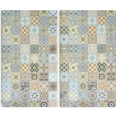 Afbeelding van Zeller snijplanken set van 2 glas met mozaiek print 30 x 52 cm Snijplanken/serveerplanken