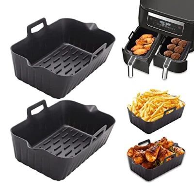 Afbeelding van Alyvisun Air Fryer bakvorm, 2 stuks accessoires, herbruikbare siliconen Airfryer vierkante pot voor Fryer, oven, magnetron, zwart