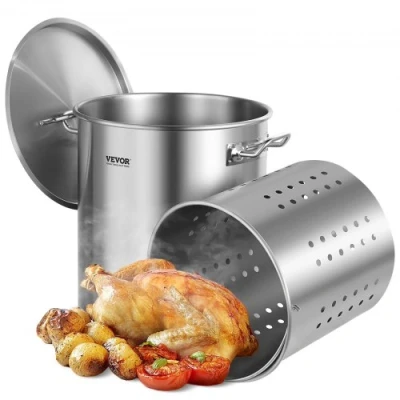 Image de VEVOR Marmite Traiteur 39,7 L Faitout avec Couvercle Diamètre 35 cm Hauteur 41 Grand Pot en Acier Inoxydable Poignée et Passoire Flamme Nue pour Cuisine Événement Commercial Restaurant