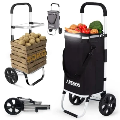 Afbeelding van Arebos 3 in 1 boodschappentrolley, grote trolley, boodschappenwagen, 56 liter, koelvak, wielen, afneembare, opvouwbare tas