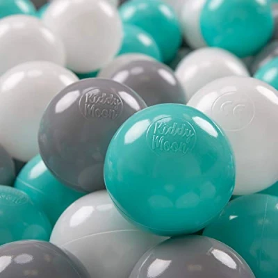 Afbeelding van KiddyMoon 50 kleurrijke plastic ballen, diameter 7 cm, voor kinderzwembaden, gemaakt in de EU, wit/grijs/lichtturkoois