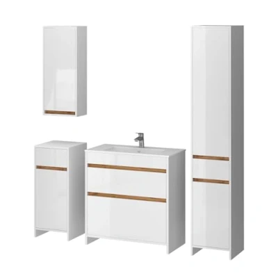 Afbeelding van Vicco Badkamermeubels Detmold, Wit Hoogglans/Krachtige eik goud, Set van 5