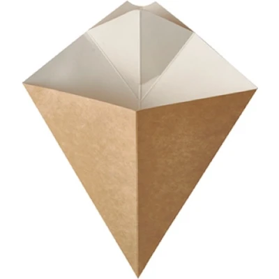 Afbeelding van Paper and Cardboard Cone Bags Fries Cones with Sauce compt. &quot;Pure&quot; 235 x 190mm Brown White inhoud 150gr