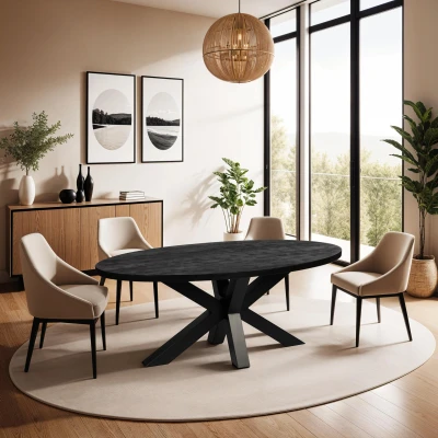 Afbeelding van Zita Home eettafel 240cm volledig zwart mango ovaal massief hout en extra dik onderstel