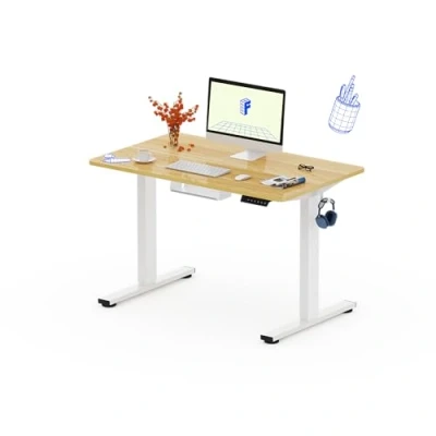 Afbeelding van FLEXISPOT bureau, zittend, staand, eendelig blad, 100 x 60 cm, elektrisch in hoogte verstelbaar bedieningspaneel met geheugenfuncties, eenvoudige montage, thuiswerkbureau (wit + esdoorn)