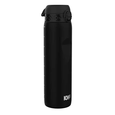 Afbeelding van Ion8 Drinkfles, 1 l, 1000 ml, lekvrij, gemakkelijk te openen, veilige vergrendeling, draaggreep, vaatwasmachinebestendig, BPA vrij, ideaal voor sport en sportschool, zwart