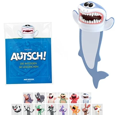 Afbeelding van KXT Grappige 3D bladwijzer Originele AUTSCH! Cartoon dieren, grappig cadeau voor kinderen en volwassenen (haaien)