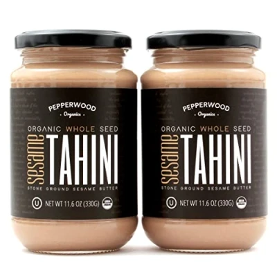 Image de Tahini au Sésame Entier Mouture a la Meule de Pierre, Non Décortiqué, Salé, Sans OGM, Gluten, Casher, Végétalien, Biologique, Arachide, 330g (Paquet 2)