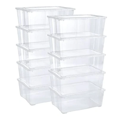 Afbeelding van Grizzly Opbergdozen met deksel, stapelbaar, kunststof, transparant, voor kleding, schoenen, speelgoed, knutselwerk, 10 x l