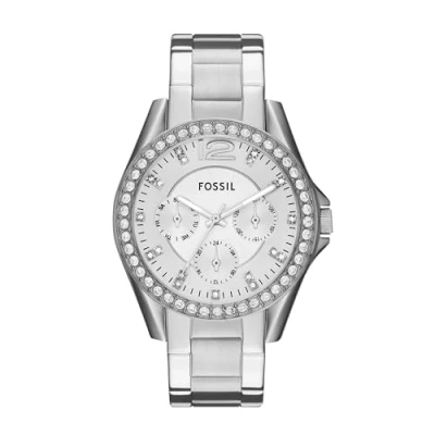 Afbeelding van Fossil Riley dameshorloge, 38 mm, multifunctioneel kwartsuurwerk, roestvrijstalen armband, zilver., misura unica
