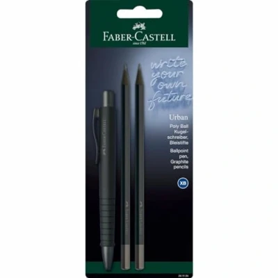 Afbeelding van Faber Castell 241124 All Black schrijfset met Poly Ball Urban balpen en 2 potloden