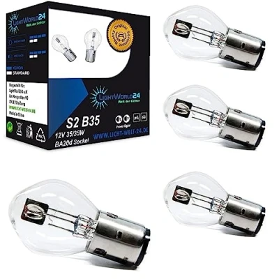 Afbeelding van LIGHTWORLD24 BA20d S2 Set van 4 halogeen koplampen voor motoren 35/35 W 12 V Superhelder dimlicht scooters, bromfietsen en Bilux scooters