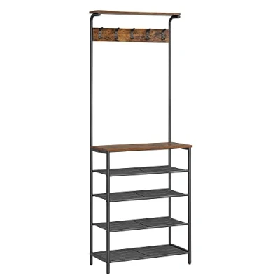 Afbeelding van VASAGLE hanger, gangboom met schoenenopberger, 5 vaks schoenenrek in verschillende hoogtes, dubbele haken, bovenste plank, gang, slaapvertrek, industrieel