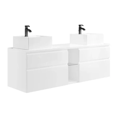 Afbeelding van Vente unique Badkamermeubelset MAGDALENA met dubbele wastafel Wit L 150 cm x H 46 D 50