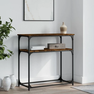 Afbeelding van Wandtafel 75x35,5x75 cm bewerkt hout gerookt eikenkleurig