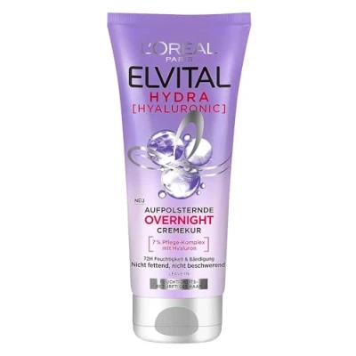 Afbeelding van L&#039;Oréal Paris Elvital Hydra Hyaluronic Hydraterend haarmasker voor glanzend haar, hydratatie en bescherming &#039;s nachts, langdurige verzorging, 200 ml