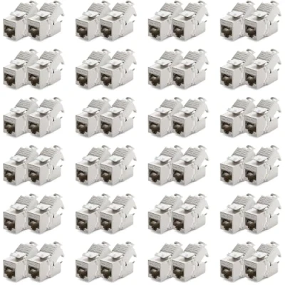 Afbeelding van deleyCON 48 x module Jack CAT6a keystone patchkabel netwerkkabel STP afscherming netwerkstekker RJ45 patchpaneel houder uitbreiding