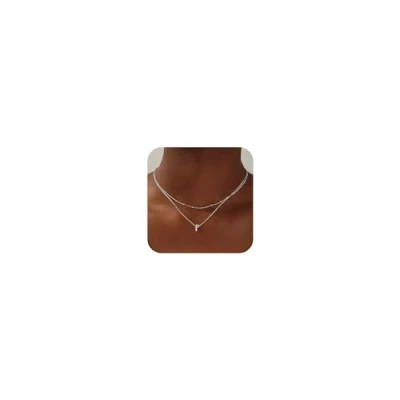 Afbeelding van TINGN Halsketting voor dames met letters, verguld 14 karaat witgoud, klein monogram in zilver, dubbele ketting, letters A tot Z, ketting tienervrouwen en meisjes, Goud