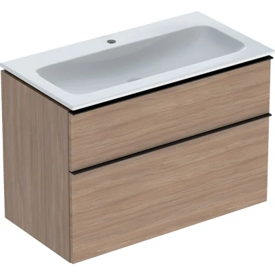 Afbeelding van Geberit iCon onderbouwkast met 2 laden en wastafel wit, eiken 900 x