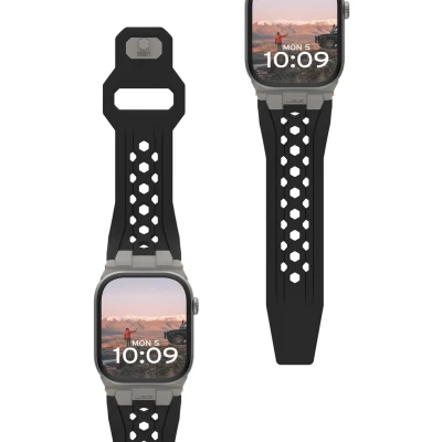 Afbeelding van UAG Urban Armor Gear Monarch Strap Apple Watch Ultra/42/44/45/46mm zwart/titanium (194158114036) (Silicone, Watch), Horlogebandjes, Zwart, Grijs