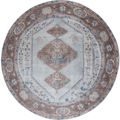 Afbeelding van Veer Carpets Vloerkleed Karaca Blue/Brown 06 Rond ø120 cm