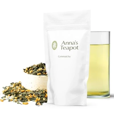 Afbeelding van Anna&#039;s Teapot Genmaicha biologische thee, losse bladeren, Japanse groene thee met geroosterde rijst in hersluitbare zak, 100 g