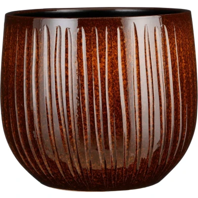 Afbeelding van Mica Decorations Plantenpot keramiek bruin ribbel 29x25 cm
