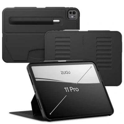 Afbeelding van Zugu case iPad Pro 11 (M4) 2024 oersterke luxe flip over volledige 360˚ bescherming met multifunctionele standaard functie geschikt voor Apple Pencil Black