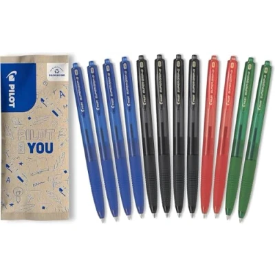 Afbeelding van Pilot Super Grip G balpen Navulbare met ultrazachte inkt voor comfortabel schrijven 4 blauw, zwart, 2 rood, groen Medium punt